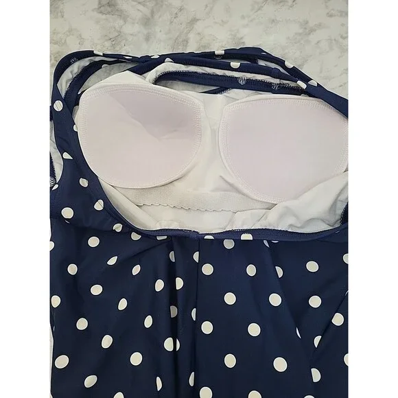 Lands' End Women's Sz 4/6 Polka Dots One Piece Swimsuit Navy Beach Resortwear - Picture 5 of 8
